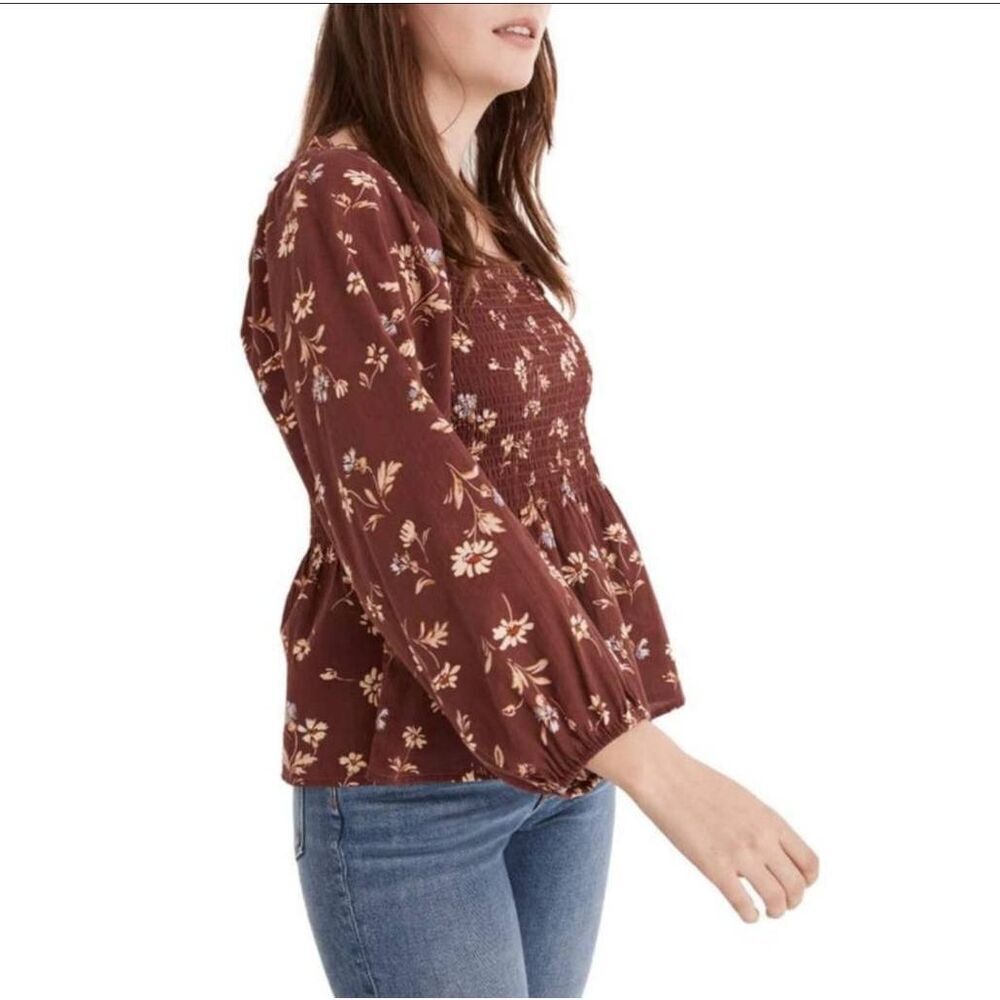 Madewell Blouse Top Womens 14 Brown Floral Long Sleeve Square Neck Casual Wear - Picture 3 of 10